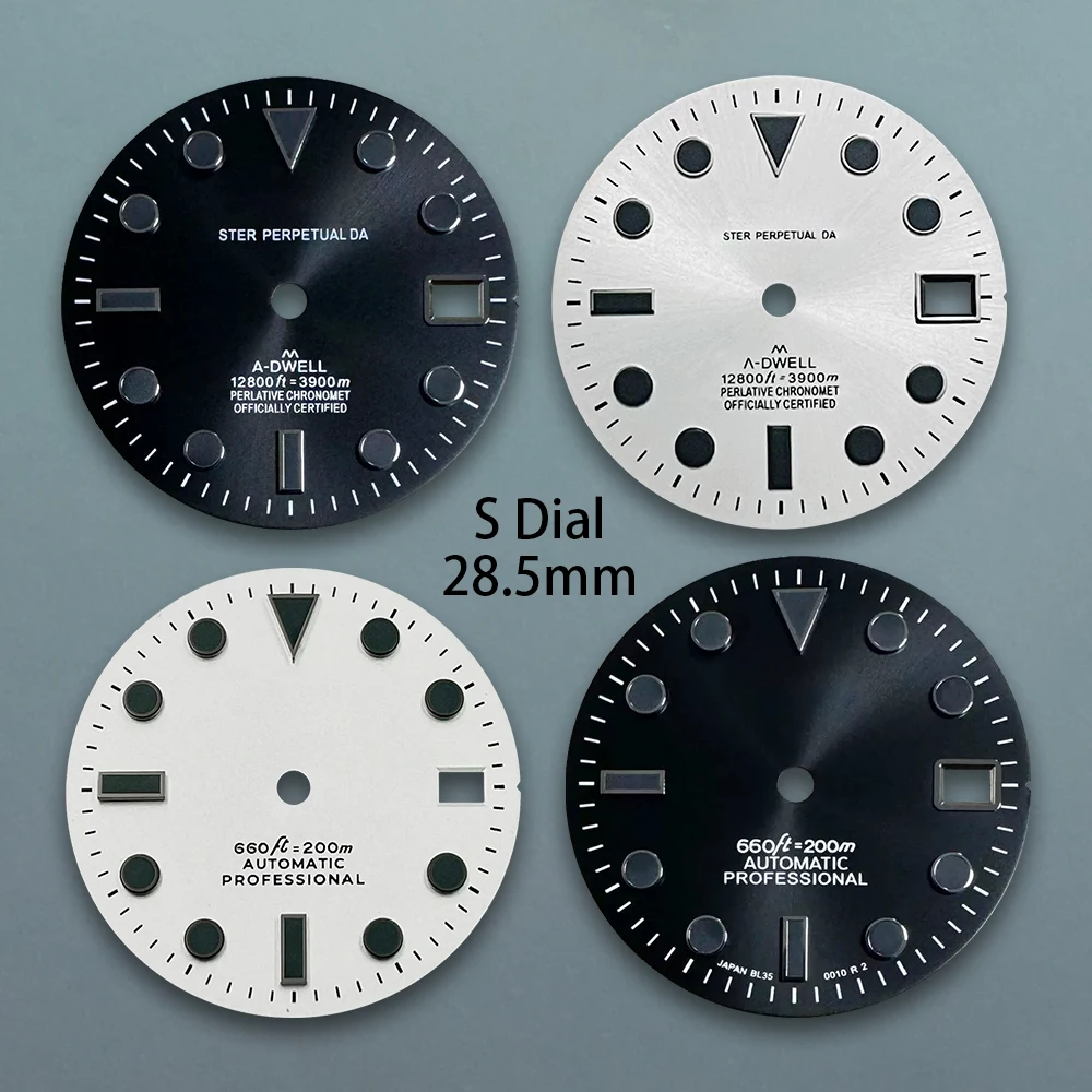 28.5mm S Logo SUB Dial Fit NH35/NH36/4R/7S Movement Black/White High Quality Sunray Dial Watch Accessories