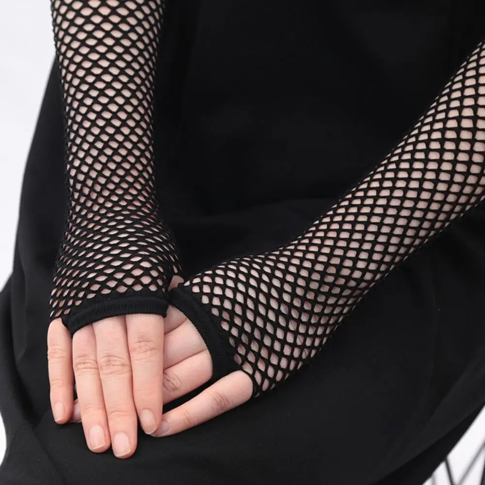 Punk Stretch Women's Fishnet Gloves Half Finger Black Fingerless Gloves Leg Arm Cuff Punk Style Arm Warmer Gloves Summer Season