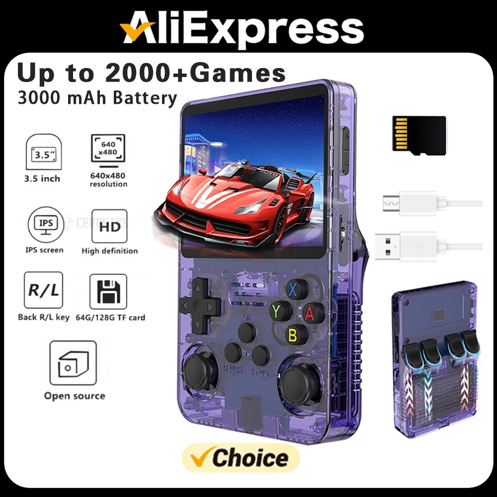 

128G R36S Retro Handheld Game Console Linux System 3.5 Inch IPS Screen R35s Pro Portable Pocket Video Player 64GB Games Kid Gift