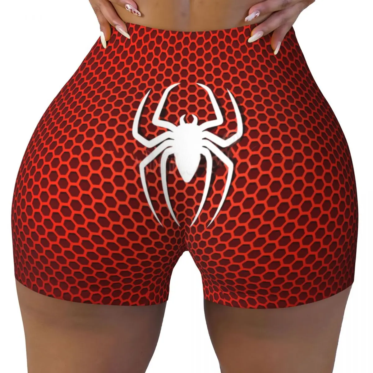 Custom Spider Cobweb Hexagon Workout Volleyball Biker Shorts Women's Spider Man Gym Yoga Shorts