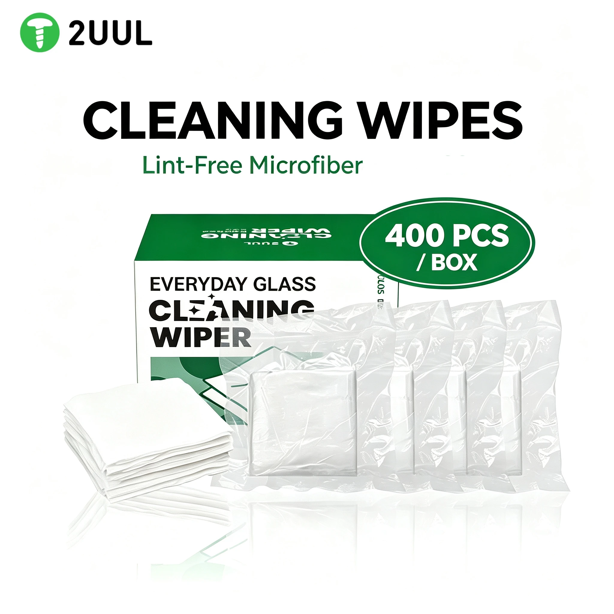 2UUL CL05 400 Pcs/Pack Everyday Glass Cleaning Wiper Cleaning Wipes - Disposable Dust-Free Cloth for Glass Lens Electronics