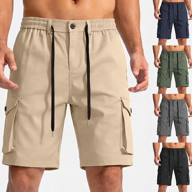 

Men's Summer Breathable Loose Casual Drawstring Woven Work Shorts Multi-Pocket Five-Quarter Length Sport Style Daily Wear