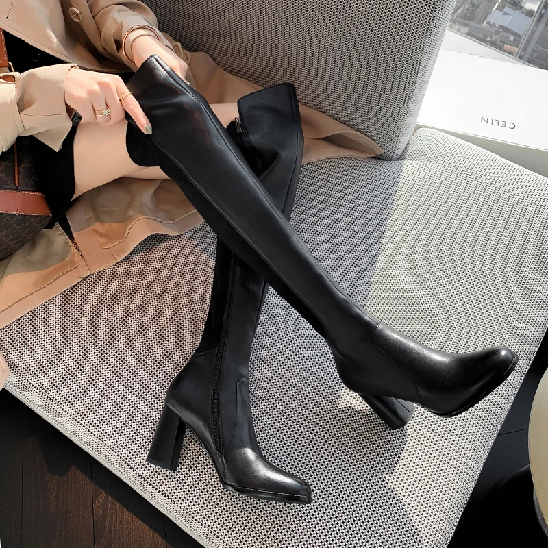 Over-The-Knee High Boots Woman Shoes On Heel 7.5 CM Stretch Boots Elegant Winter Boots Side Zip Spring Autumn High Boots Size 42