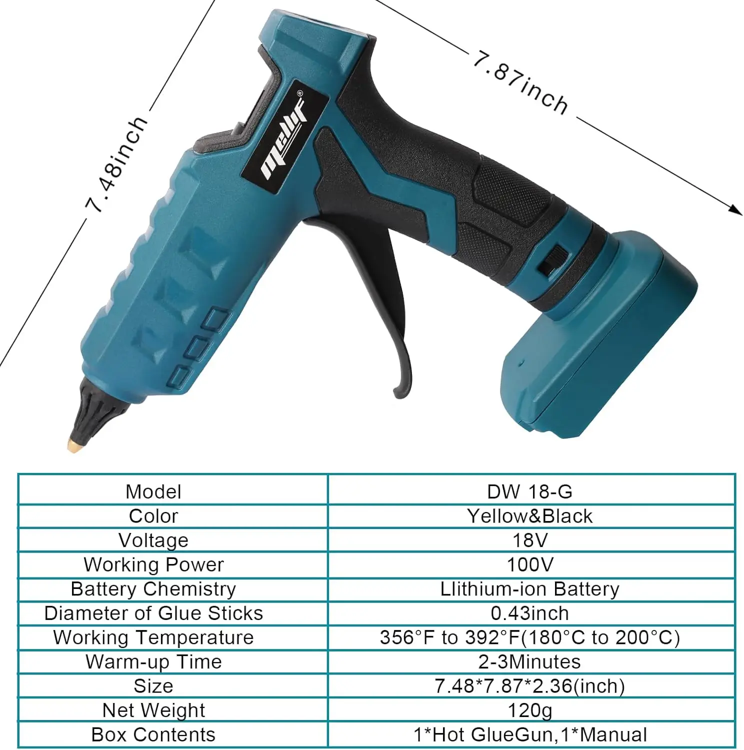 Pistola de cola sem fio para bateria bosch 18v gba/gba procore pistola de cola quente tamanho completo 11mm vara para artesanato diy natal (sem bateria)