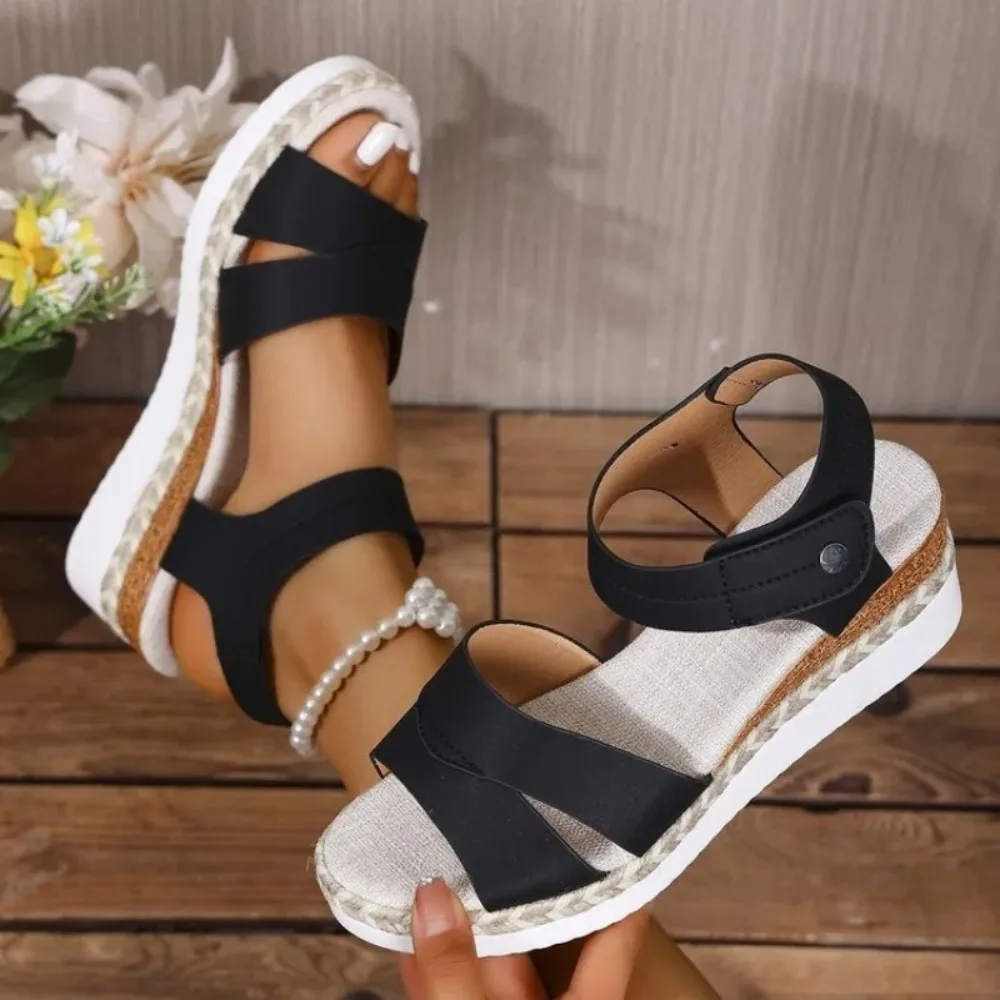 Summer Solid Color Round Toe Leak Toe Thick Soled Wedge Sandals for Women, Comfortable and Stylish  Women's Shoesplus Size 36-43 - view 6