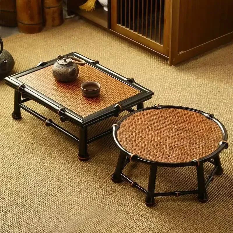 Small Chinese Style Tea Table Bamboo Surface Low Coffee Table for Tatami Bay Window Kang Room Tea Set Storage Dry Battery
