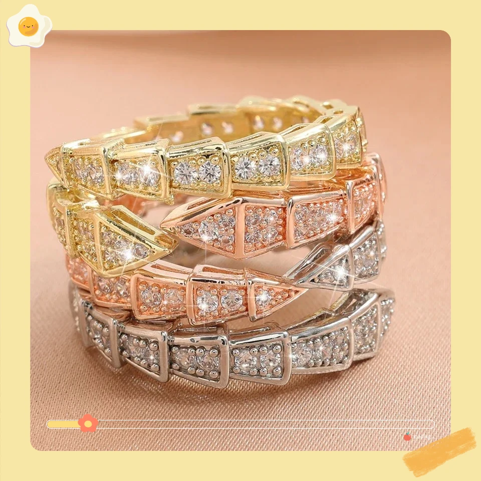 

Yupsk 3 Colors Classic Snake Bone Design Open Ring for Women Men Shiny Cubic Zirconia Dngagement Rings Bridal Wedding Jewelry