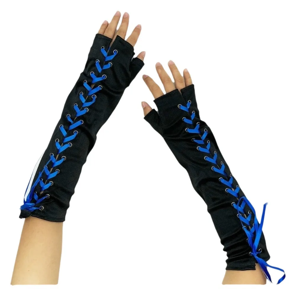 Fashion Long Ribbon Gloves Lolita Elastic Half Finger Gloves Cloth Elbow Long Women Gloves Prom Dress