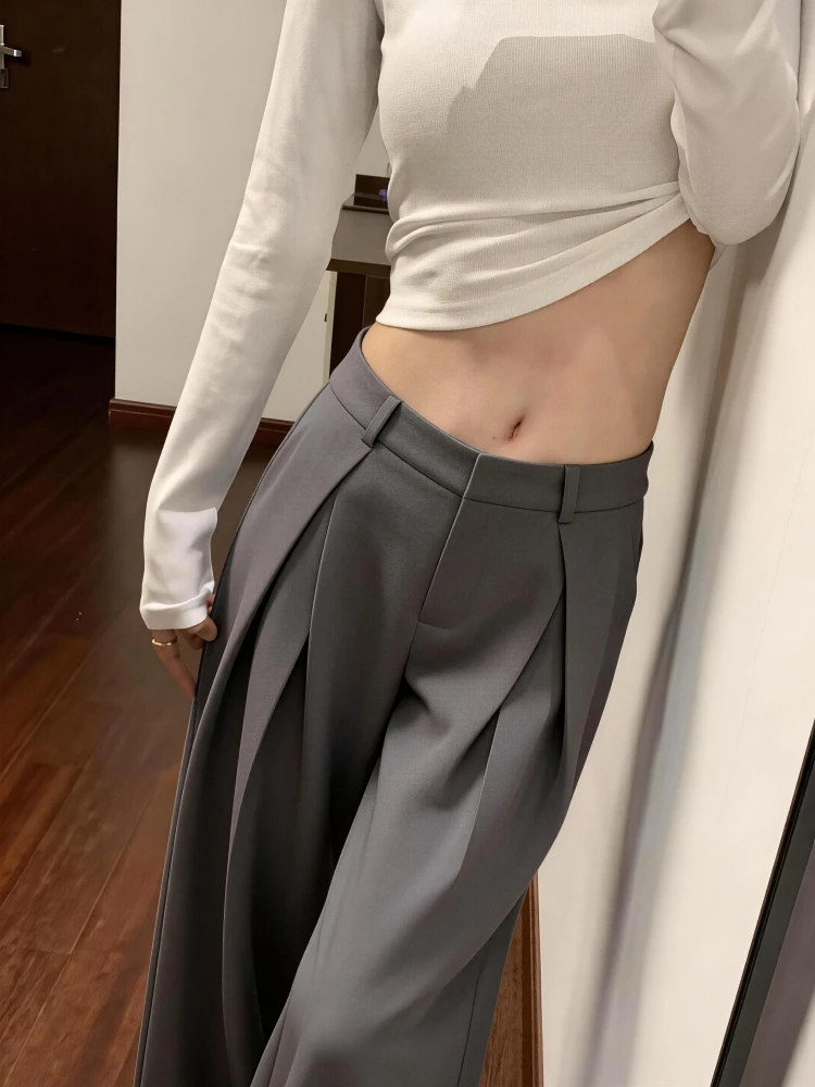 High Waist Wide Leg Pants Women's Summer Thin Loose Slimming Casual Trousers Grey Straight Cut Floor-Length Narrow Style