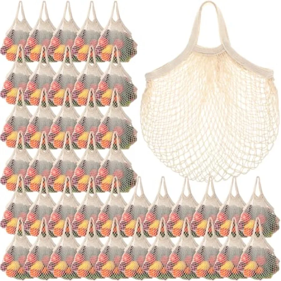 

Pack Cotton Mesh Produce Bags Bulk Reusable Market Bag Washable Net Grocery Purse String Shopping Tote Beach Organizer for Vege