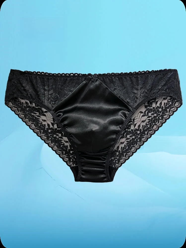 

Мужские шелковые боксеры с U-образным вырезом, средней посадкой, в рубчик, с кружевом, из натурального шелка, комфортные, для дома, нижнее белье