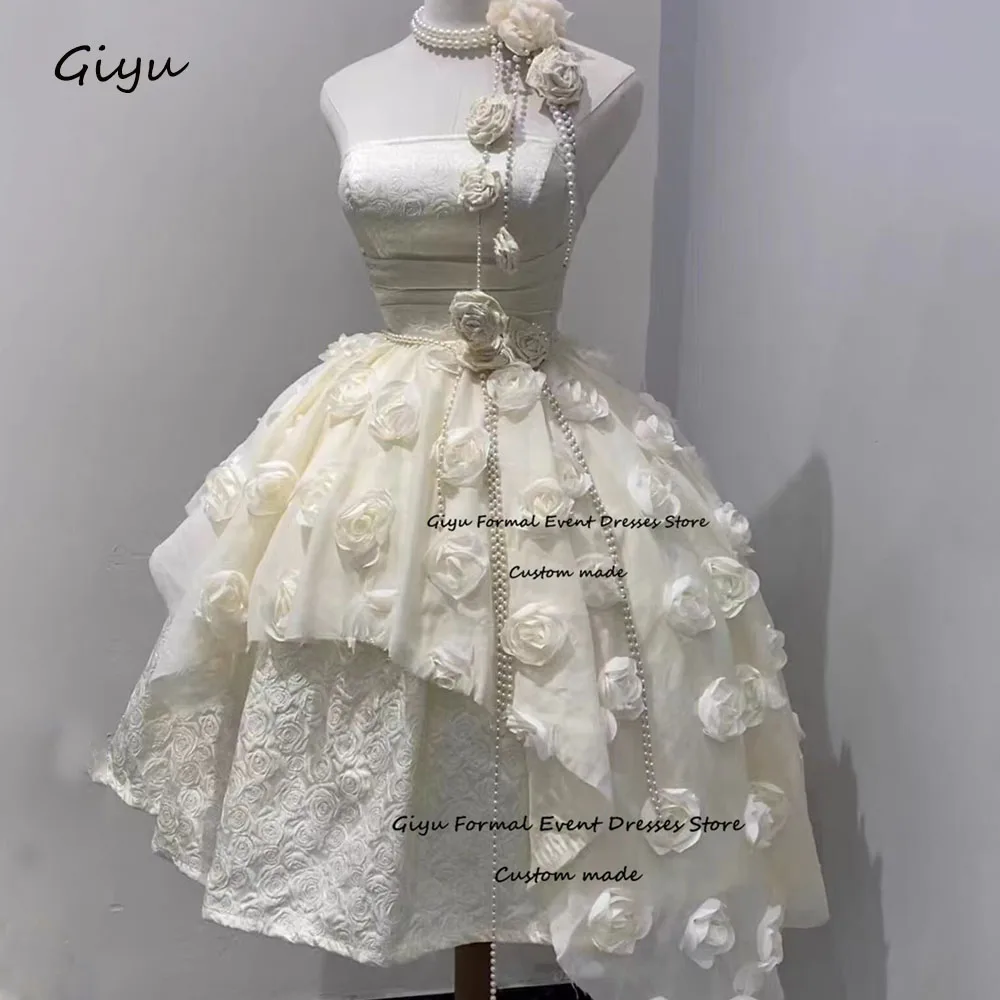 Giyu Fairy 3D Followers Mini Wedding Dresses 2024 Strapless Vestidos Novias Boda Birthday Party Dress Prom Gown