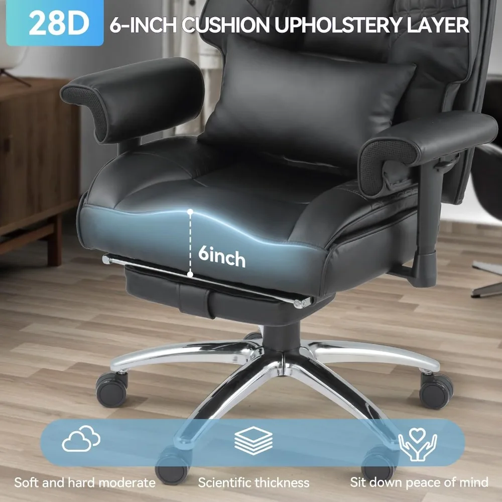 كرسي مكتب كبير وطويل مع 6 نقاط للتدليك والتدفئة، كرسي مكتب مستلق مع مسند للقدمين #6