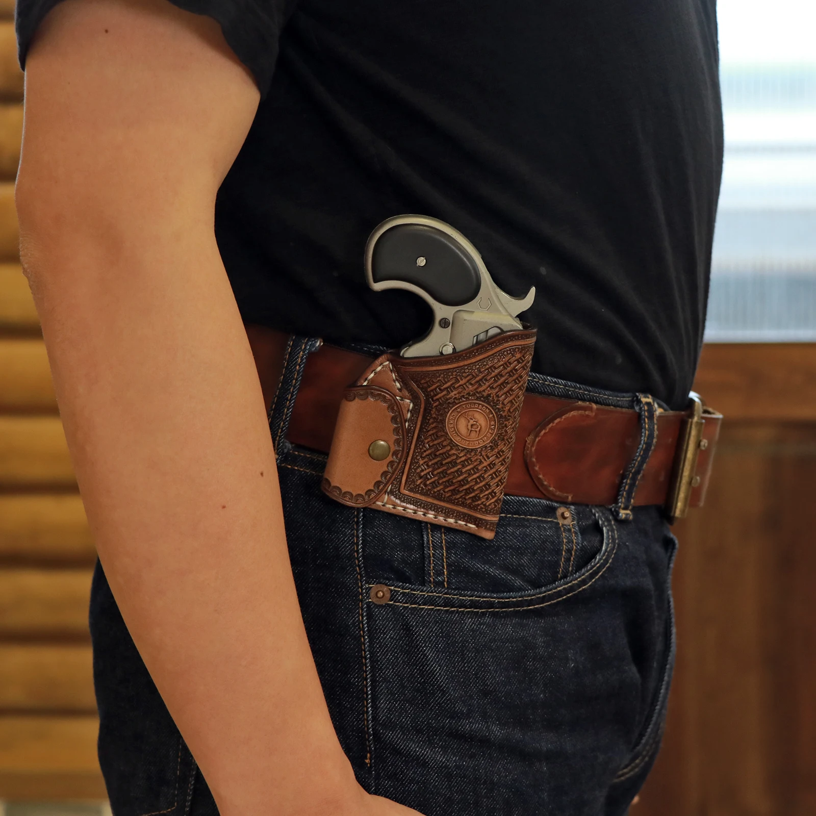 Tourbon Hunting Accessories Leather Pistol Storage Waist Pouch Handgun Belt Holster Fits 22 Mag Mini Revolver Brown