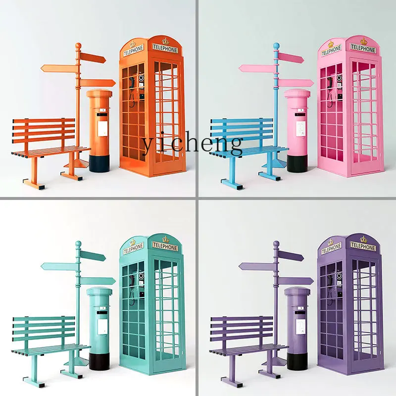 ZK Iron Art Shop Decoration Telephone Booth Large Outdoor Check-in Floor-standing Ornament living room decoration