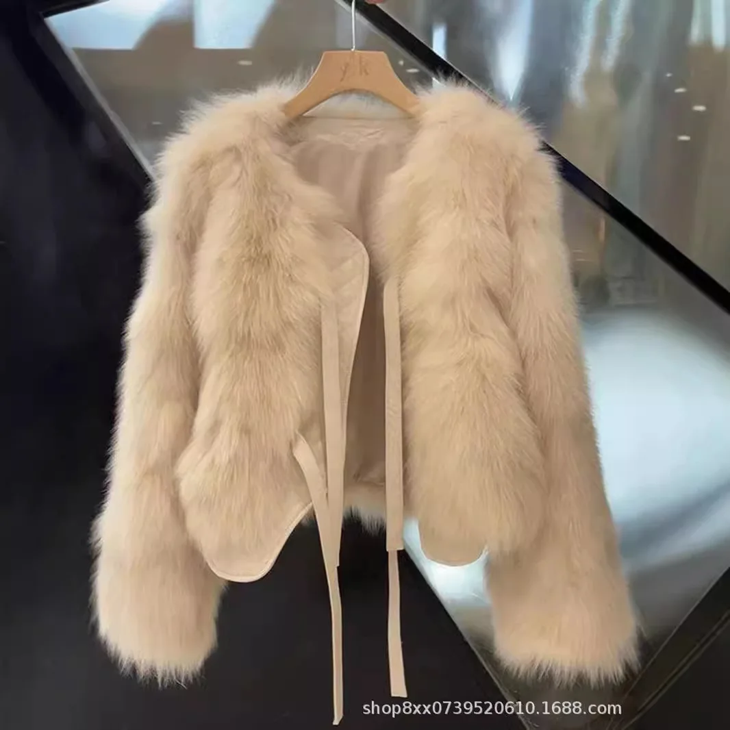 Faux Fur Jackets Women Elegant Short Coat Cardigan Warm Thick Outerwear Casual Jacket Streetwear Long Sleeve Solid Coats Winter