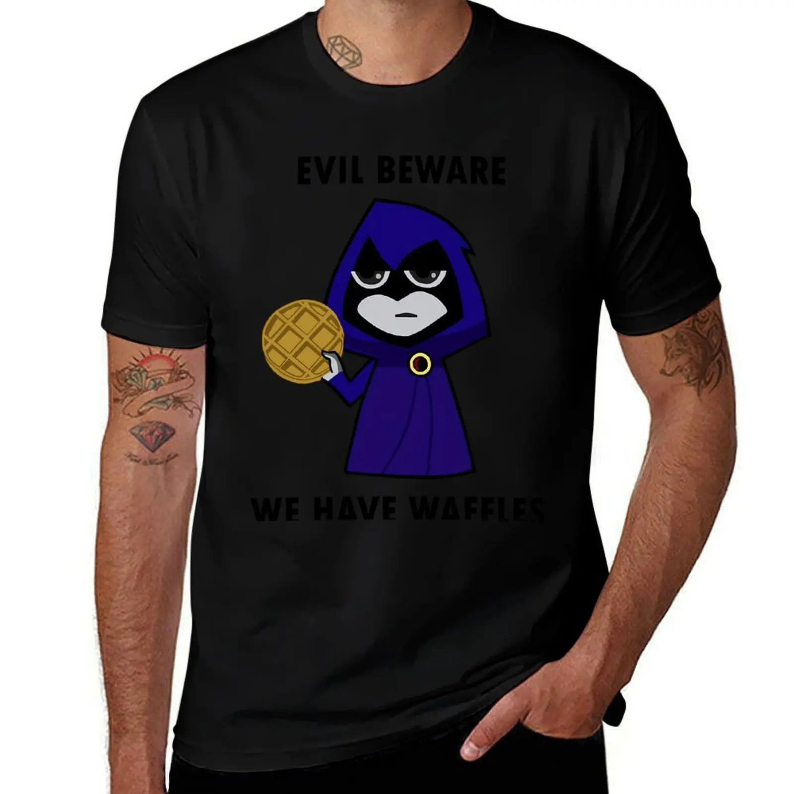 

Evil Beware: We Have Waffles T-Shirt anime t shirts blanks plus sizes men clothing