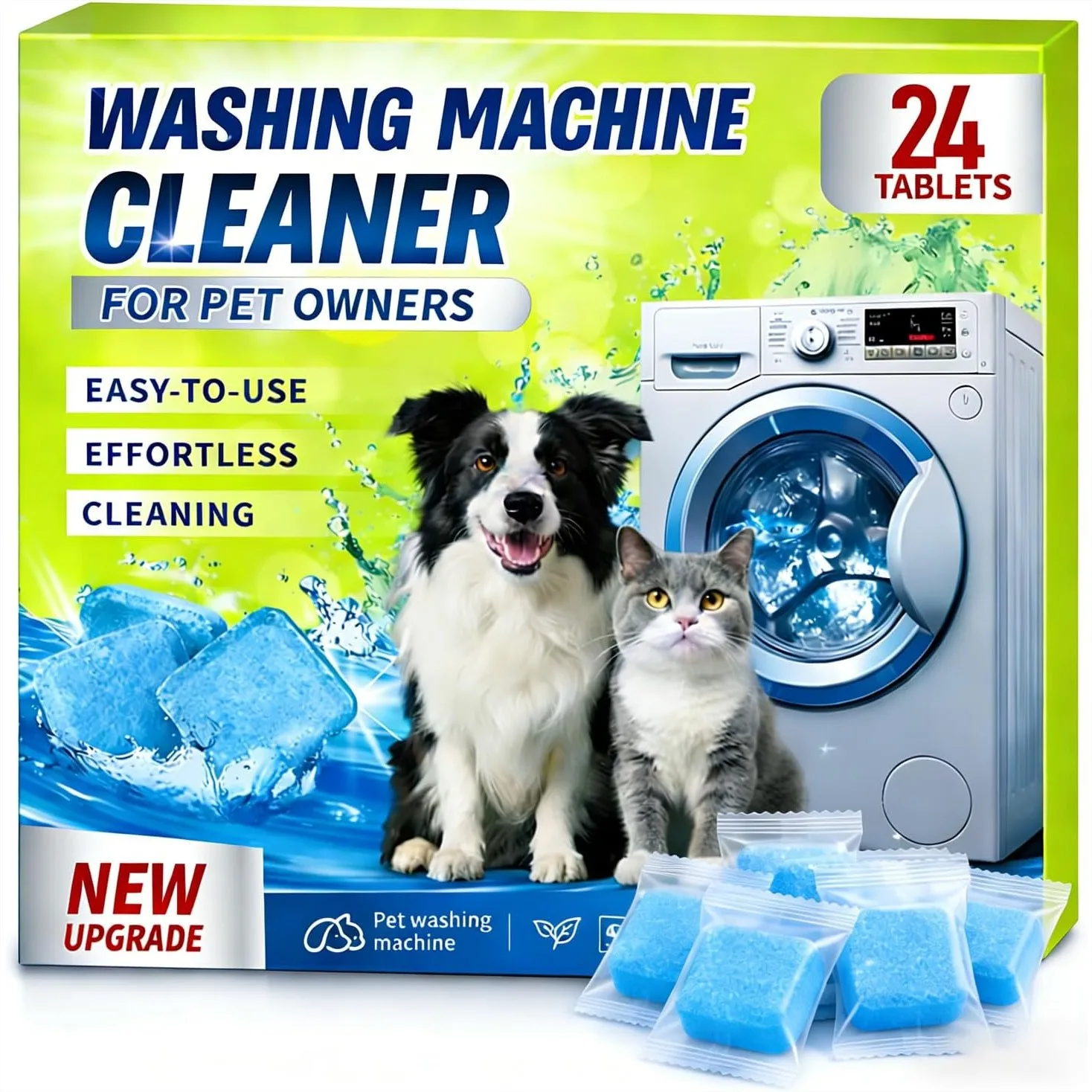 

Enzyme Washing Machine Cleaner Tablets for Pet Owners, 2X Power Odor Remover, Deep Clean Pet Hair Remover for HE Front & Top