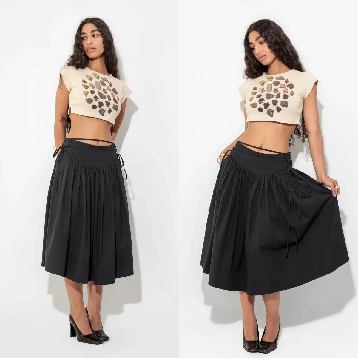 

Ell Twisted Skirt, Women's Black Midi Skirt, French Retro Waist-Cinching Pleated Skirt, Adjustable Tie Black Long Skirt, Vintage Long Skirt for Going Out, Vintage Mid-Length Slimming Skirt