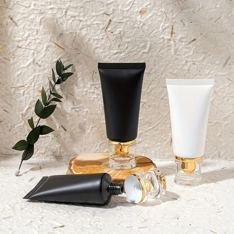 10 Stück 50ml Nachfüllbare Quetschtuben mit Goldenem Acrylverschluss für Hautpflege, Tragbare Reise-Kosmetikbehälter – Detail 6