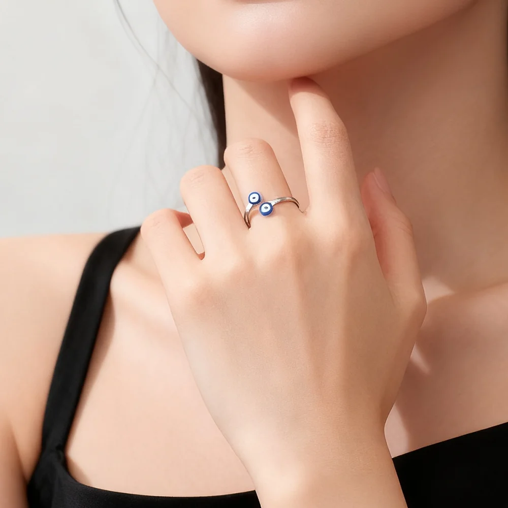 Women's Adjustable Evil Eye Open Ring, Gold Color