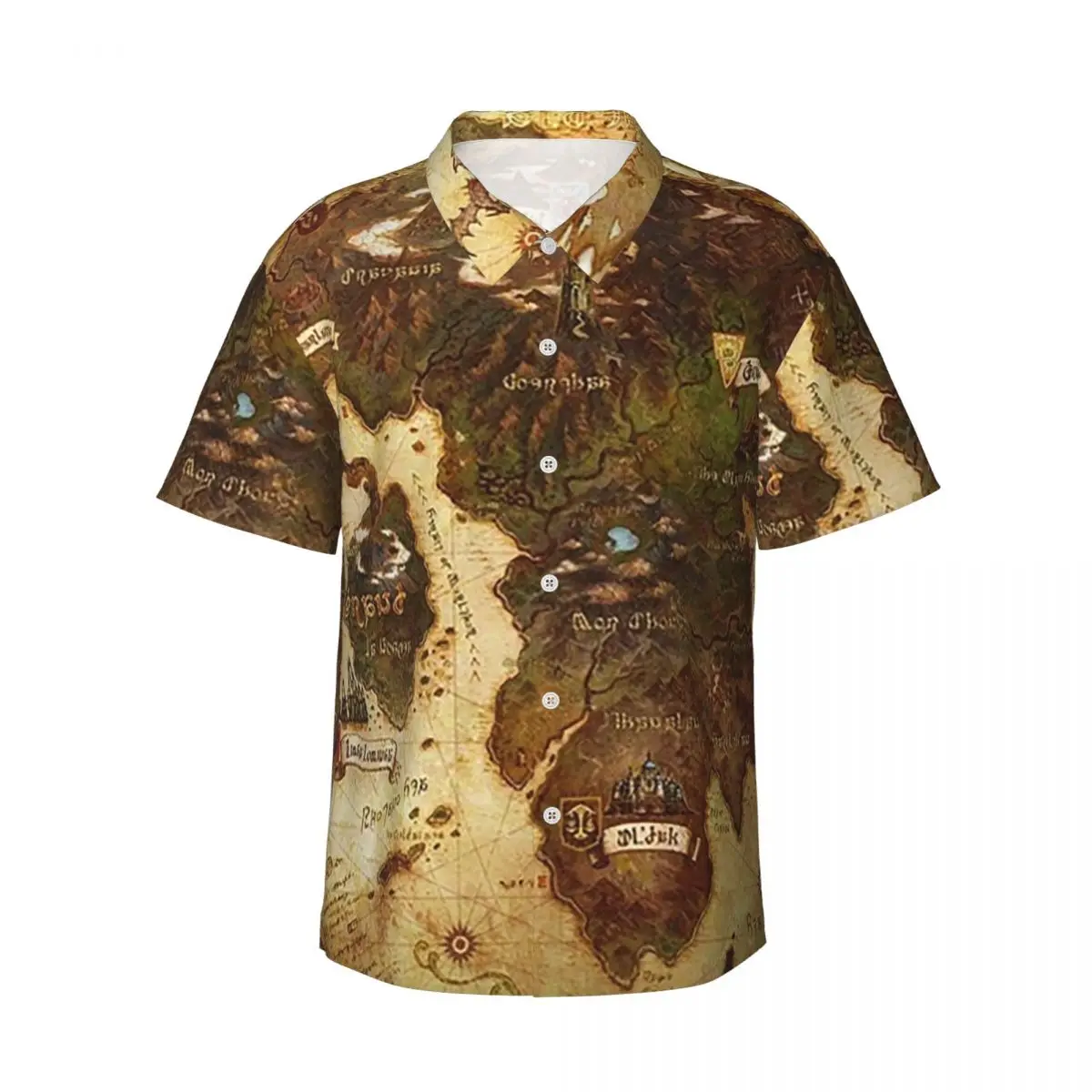

Eorzea Ffxiv Map Men's Shirts Hawaiian Short Sleeve Shirt Fashion Lapel Tops for Summer Beach