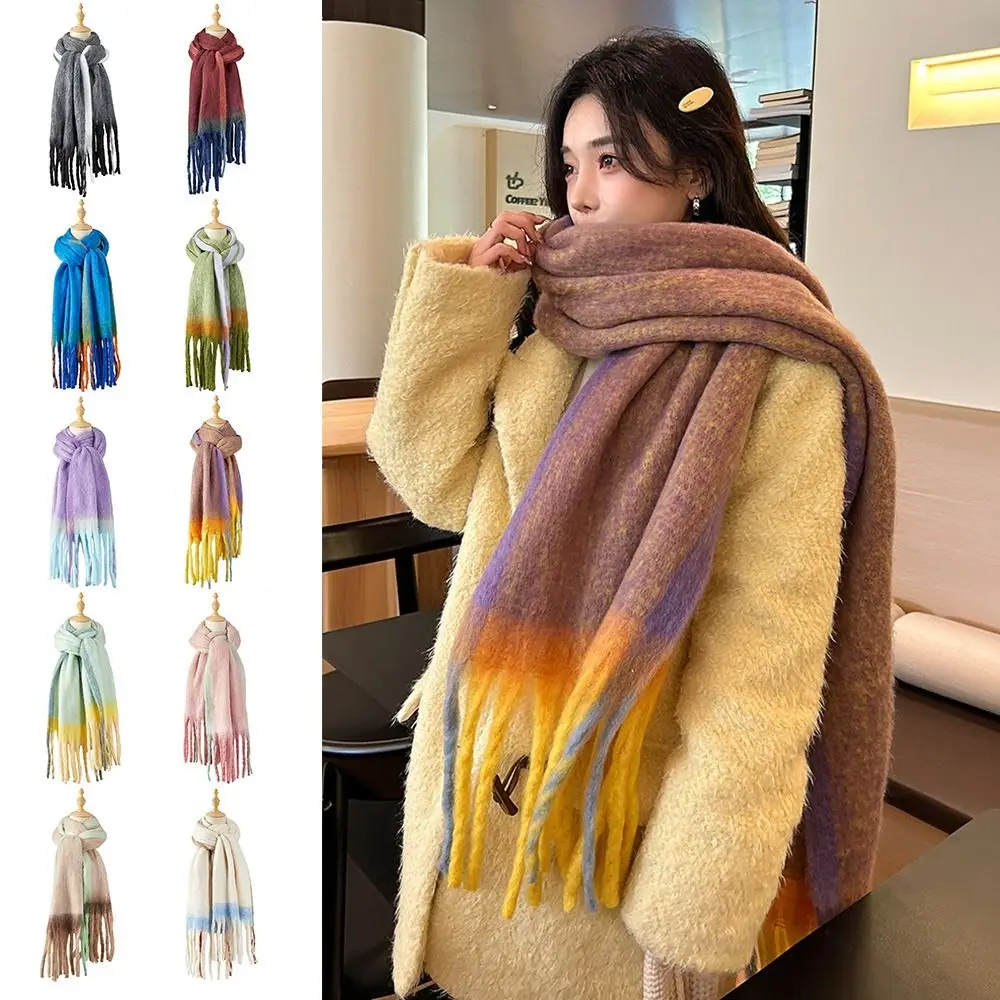 

Мягкий утолщенный женский шарф в корейском стиле, имитация кашемира, теплая шаль с длинной кисточкой, холодостойкая зимняя шаль с кисточками