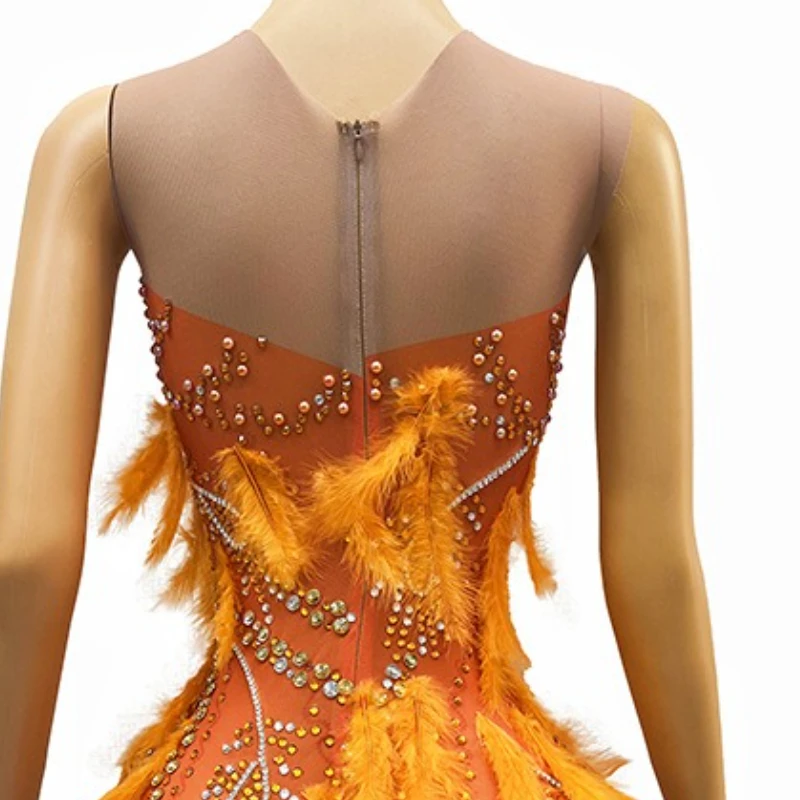 الماس عيد ميلاد زي ملهى ليلي بار ريشة سليم فستان المغني مأدبة Vestidos De Ocasião الرسمي Vestidos De Fiesta De Lujo