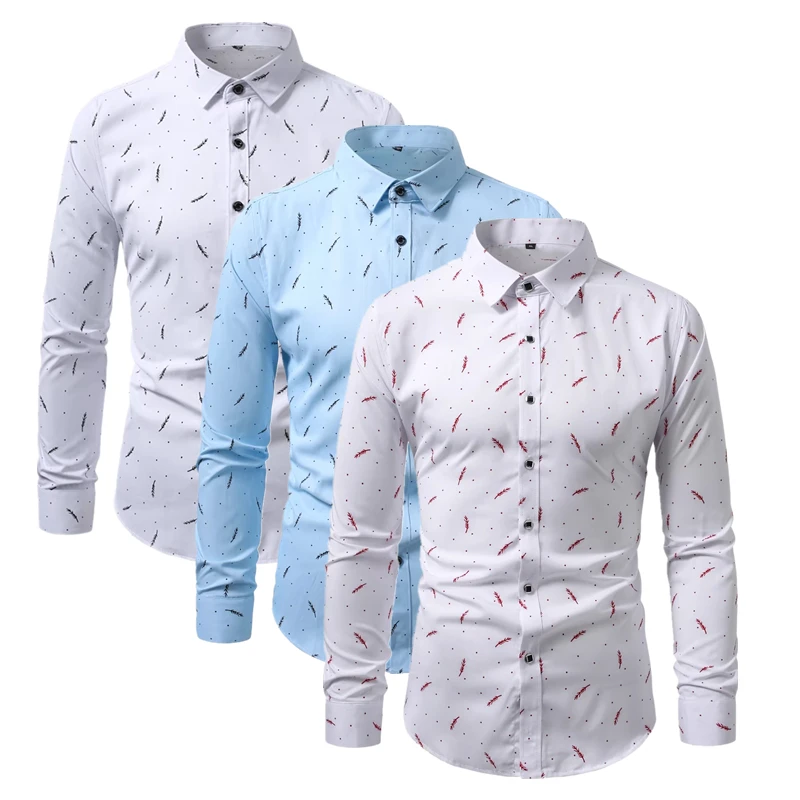 

Мужская повседневная рубашка с длинным рукавом и принтом для весны/осени