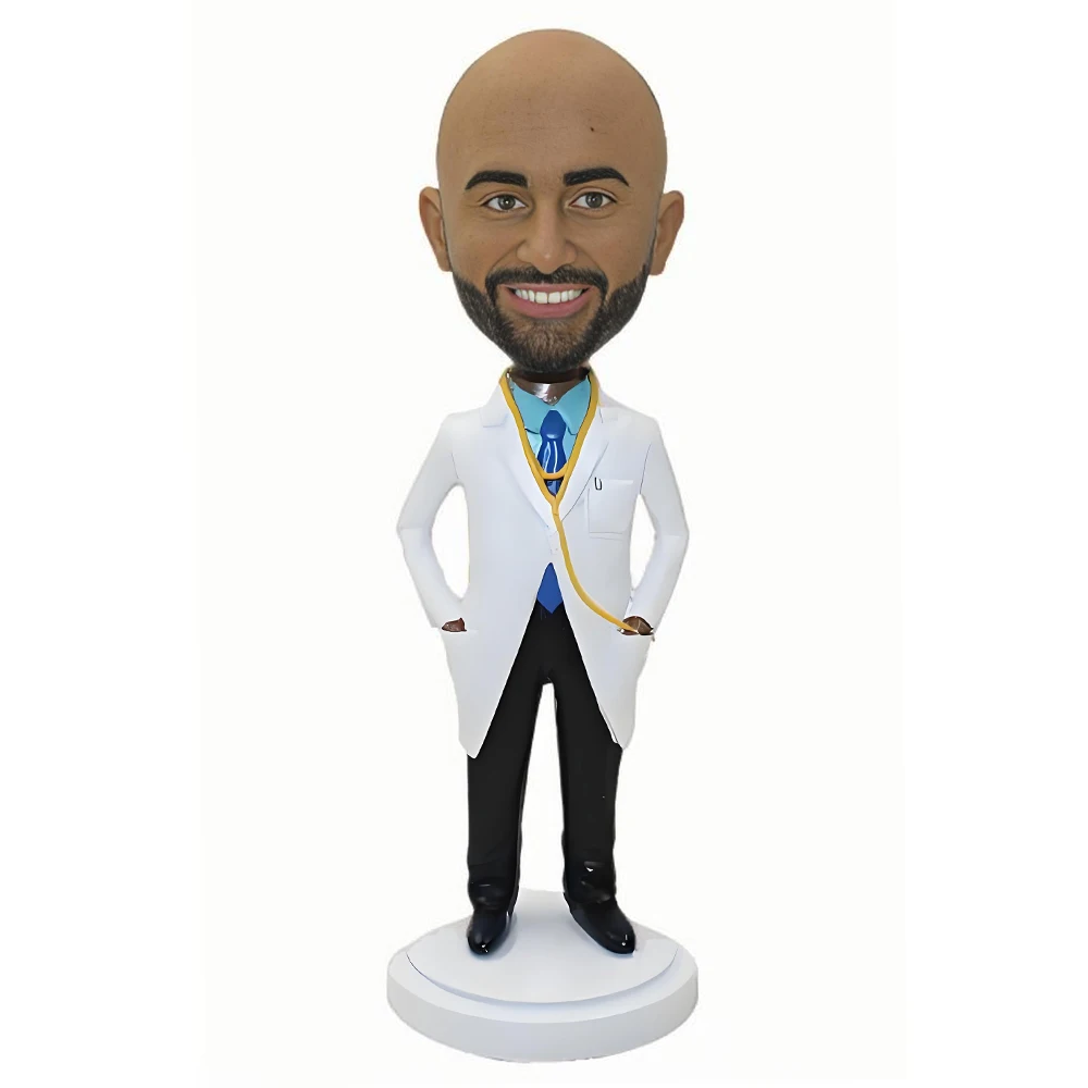 Bald Doctor Personalized Bobblehead Figurine, White Coat Tie No Hair, Customized Dentist Bobble Head, Birthday Cake Topper Gift