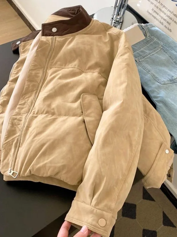 

Korean Style Khaki Zipper round Neck Cotton Jacket Women's Winter Fashion Casual Warm Versatile Cotton Clothes