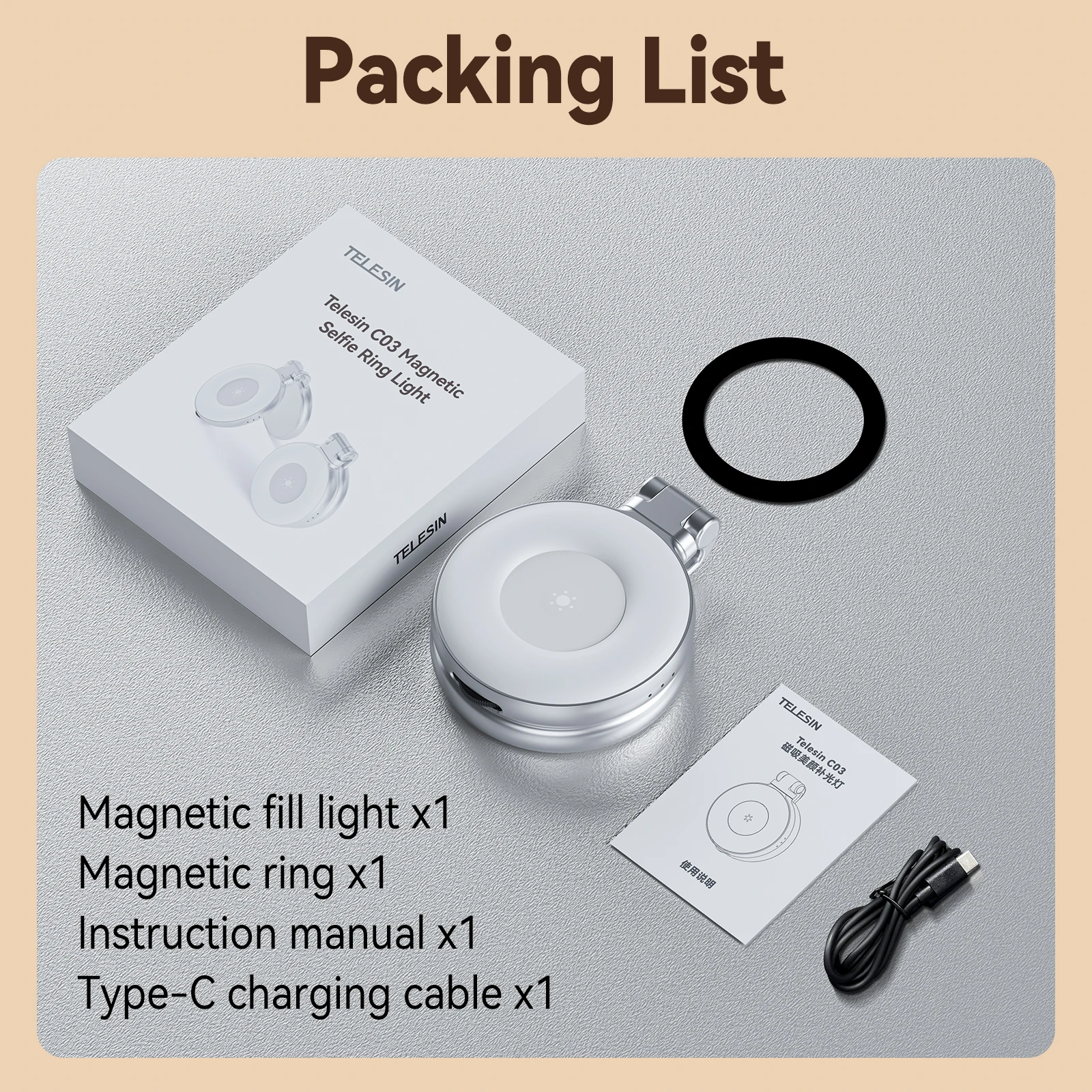 TELESIN Magnetisch invullicht Mini Selfie Light 3-modi Verstelbare helderheid voor smartphone Iphone XIAOMI HUAWEI SAMSUNG-telefoon