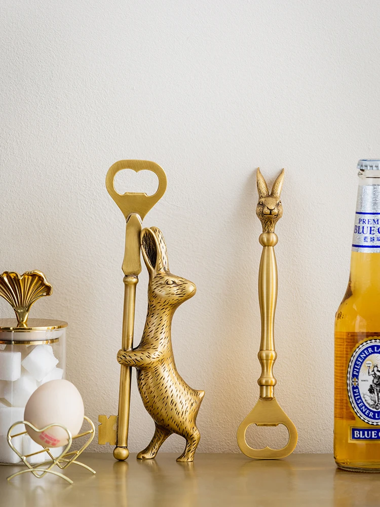 Harvest Hut European Retro Brass Bottle Opener Rabbit Personality Creative Beer Screwdriver Light Luxury Household Bottle Opener