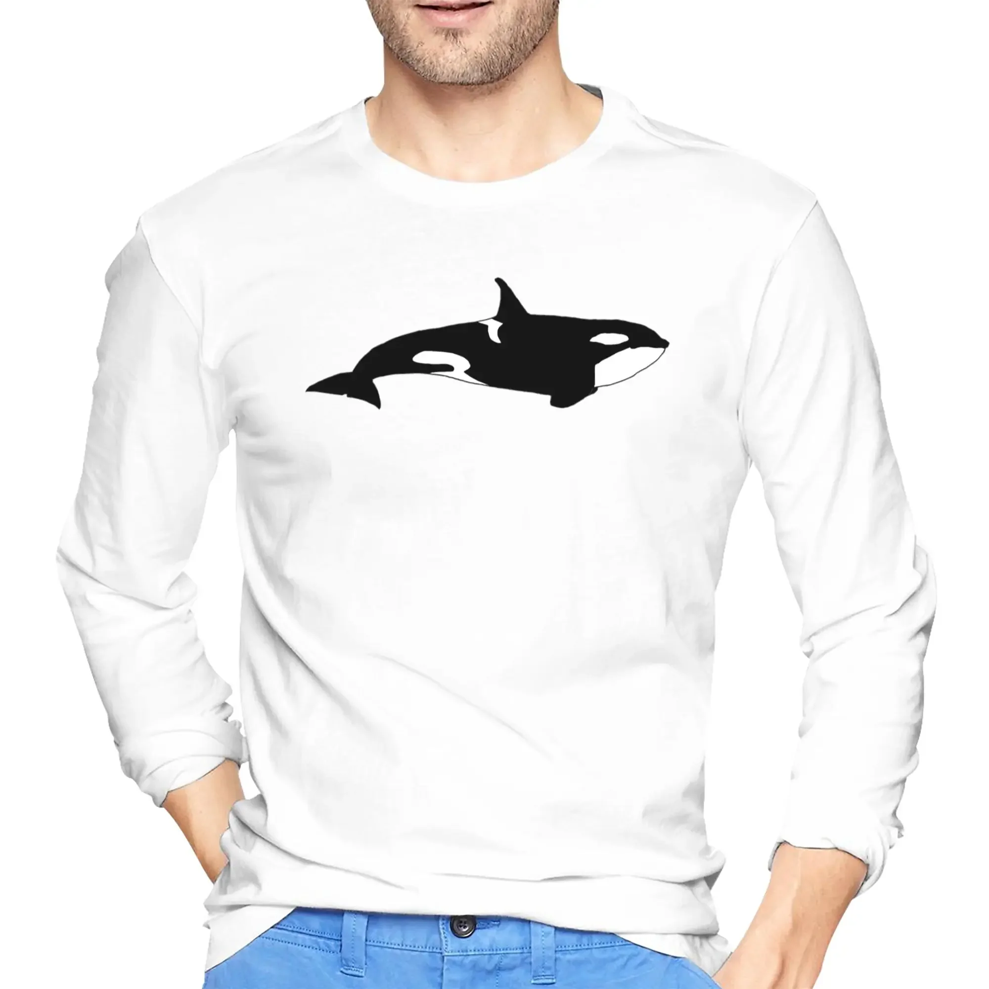 

Мужская футболка с длинными рукавами Killer Whale (Orcinus orca), дышащие футболки с круглым вырезом, весенние и осенние мужские топы