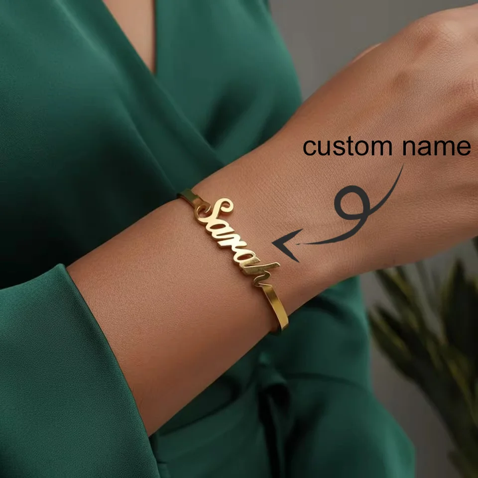 

Personalized Name Women's Bangle 3mm Width Stainless Steel 18K Gold Plated Bracelet Customized Valentine's Day Jewelry Gift