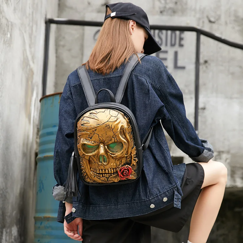 Motorcycle Riding Backpack, Men Women Trendy Cool Rose Ghost Head, Skull 3D Three-dimensional Personality Bags