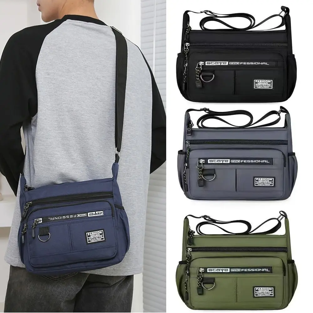 

Water Resistant Shoulder Messenger Bag Multi Pockets Nylon Casual Crossbody Bag Large Capacity with Water Bottle Holders