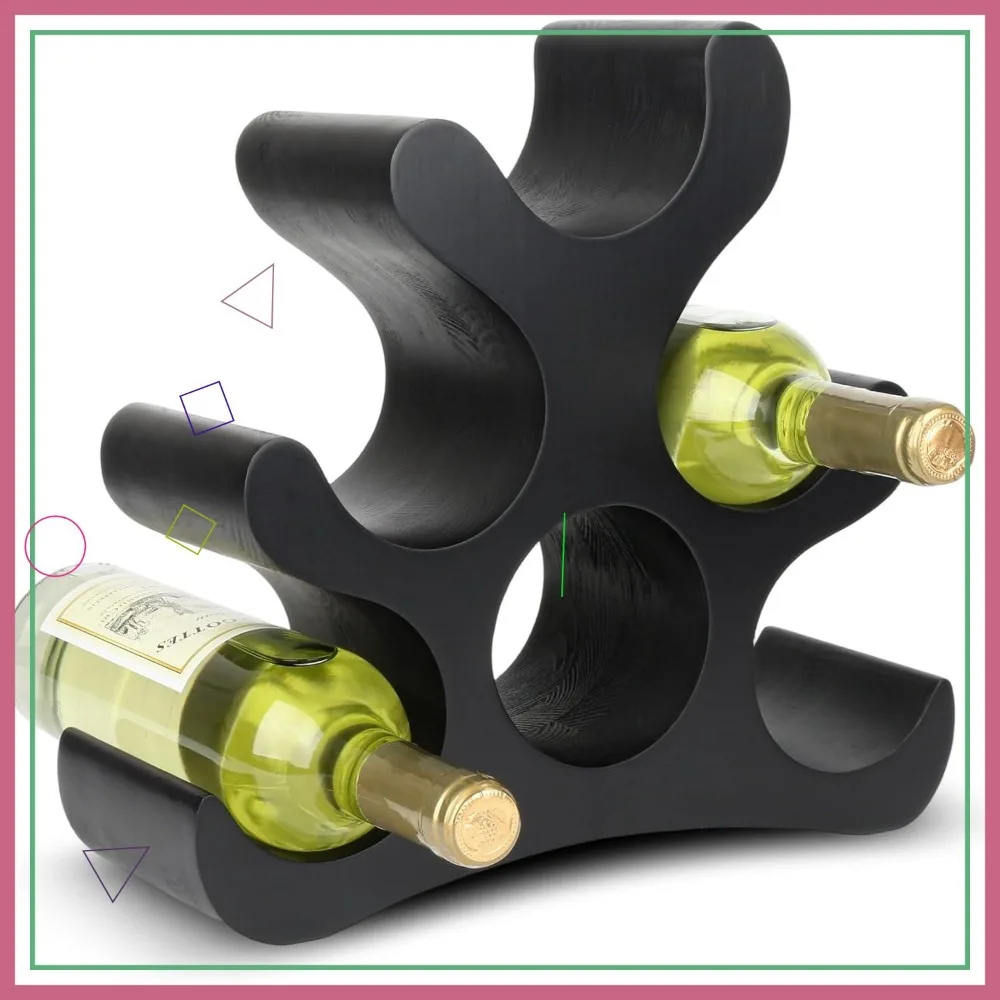 6-Bottle Wooden Countertop Wine Rack - Freestanding Holder for Kitchen Bar Storage in Black
