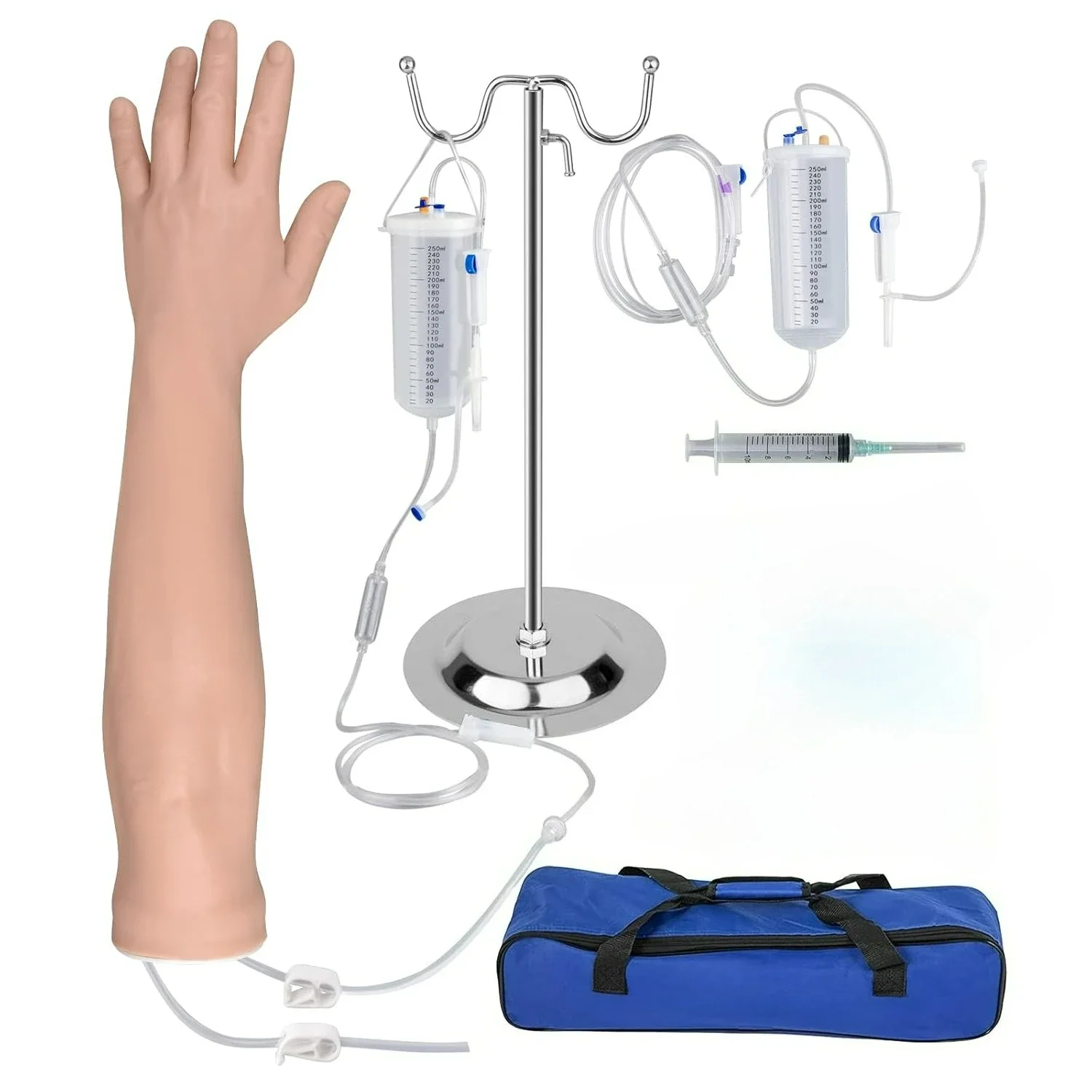 Intravenous Puncture Practice Arm Kit with Infusion Stand PVC Latex Arm with Storage Bag Infusion Training Injection Model