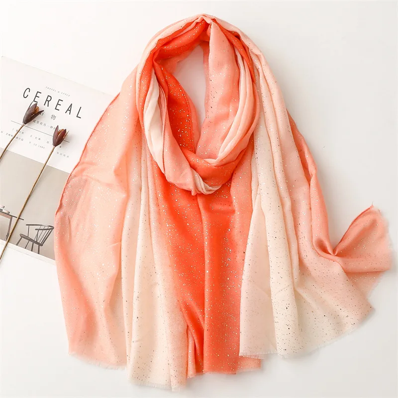 2023 Luxury Fashion Ombre Glitter Fringe Viscose Shawl Lady High Quality Shimmer Wrap Pashmina Stole Bufandas Muslim Hijab Sjaal