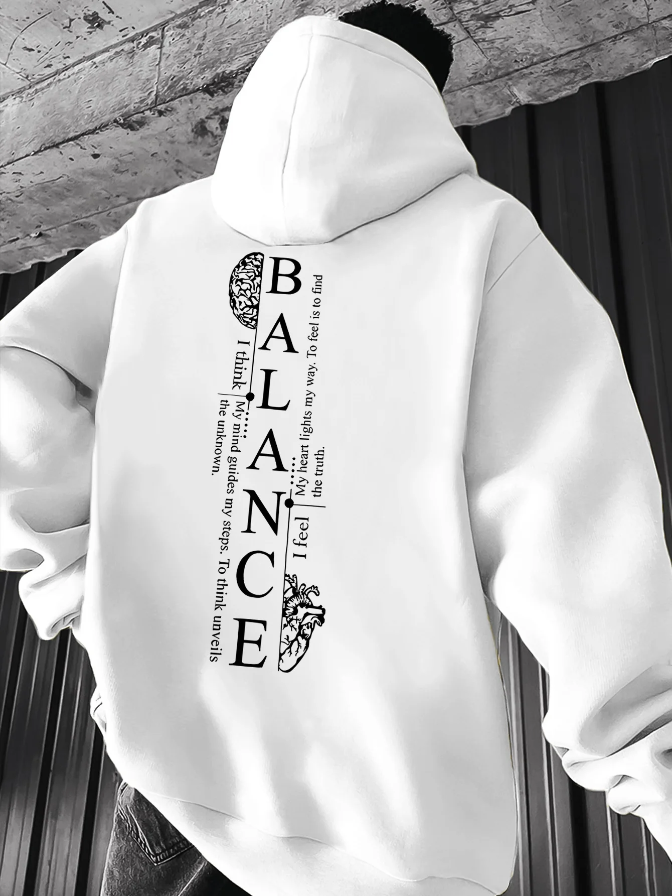 Balance Letter Graphic Mens Hoodies High Quality Warm Winter Fleece Sweatshirt Harajuku Vintage Casual Loose Pullover Tops