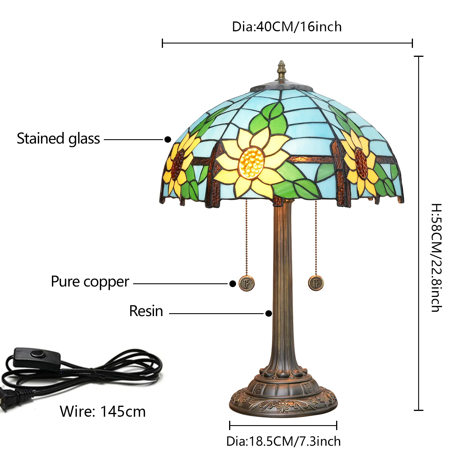 16 Inch Tiffany Stained Glass Table Lamp Abajur Bar Dining Room Bedroom Bedside Lamp Lamparas De Mesa Para El Dormitorio