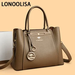 LONOOLISA Casual Tote Bag for Women 3-Layer Handbag High Quality PU Leather Shoulder Crossbody Bags Ladies Luxury Designer Purse