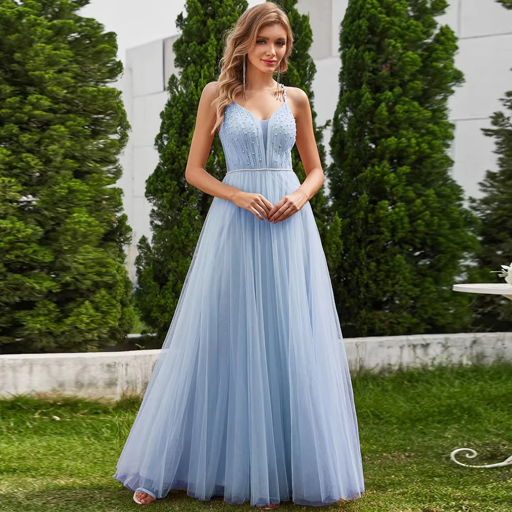 

BAZIIINGAAA Exquisite Beaded V Neck See-through Regular fold stream Tulle Wedding Dresses