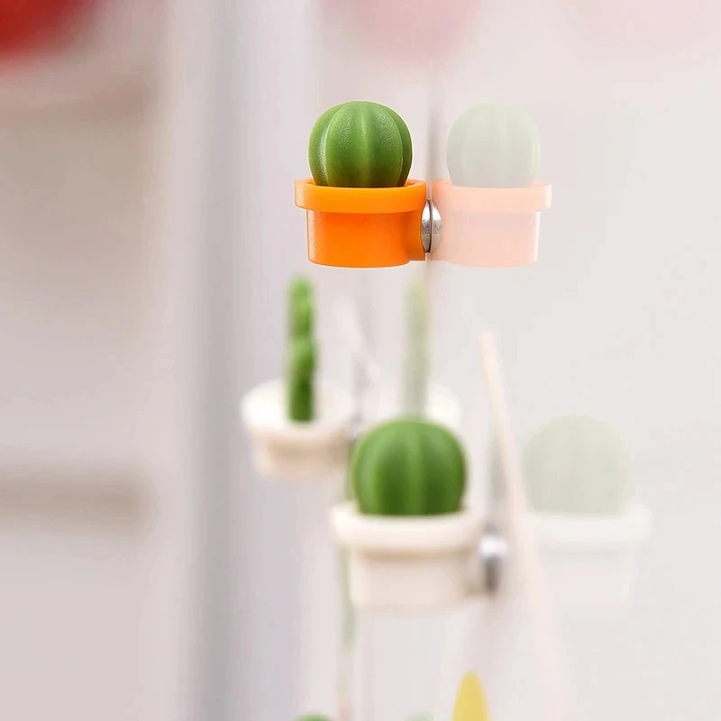 6pcs Set 3D Cute Cartoon Cactus Fridge Magnet Decor Creative Message Board Stickers Home Decoration Refrigerator Sticker Gift