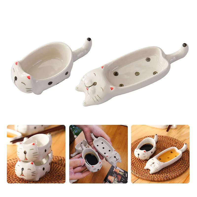 Nette Katze Gewürz Gericht Keramik Gewürz Dip Gericht Essstäbchen Halter Kreative Platte Snack Gewürz Gericht Keramik Tinte Platte