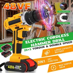 Raitool 48VF Cordless Electric Impact Drill Rechargeable 3/8 inch Drill Screwdriver With 1/2 Li-ion Battery