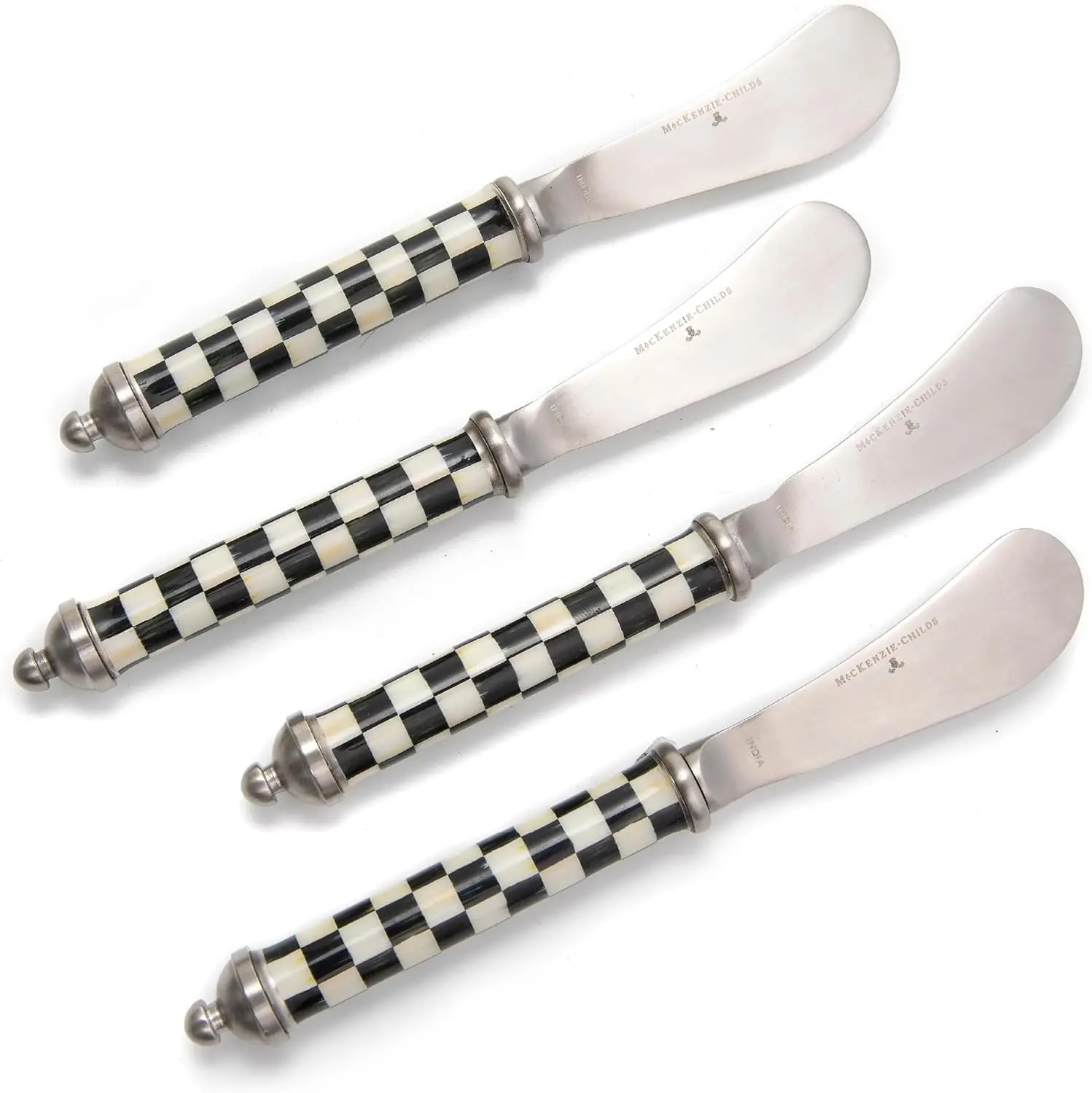 

Stainless Steel Butter Knife Set of 4, Black and White Checkered Cheese Spreaders for Charcuterie Board, Party Kitchen Utensils