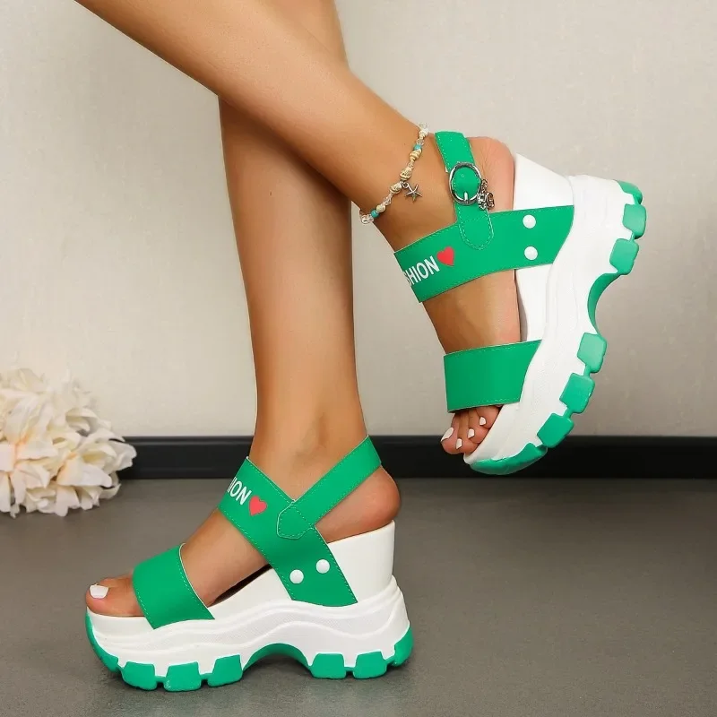 2025 Hot Sale Ladies Shoes Open Toe Women's Sandals Platform Casual Sandals Women Plus Size Print Buckle Strap Wedge Shoes Women