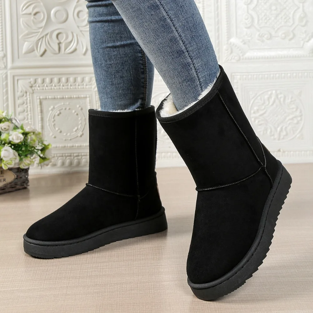 Wasserdichte, warme Plateau-Schneestiefel für Damen, große Größen, Winter-Slip-On-Stiefel, flache, lässige Damenstiefel, 2026 neue Mode – Detail 13